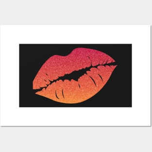 Red Orange Ombre Faux Glitter Lips Posters and Art